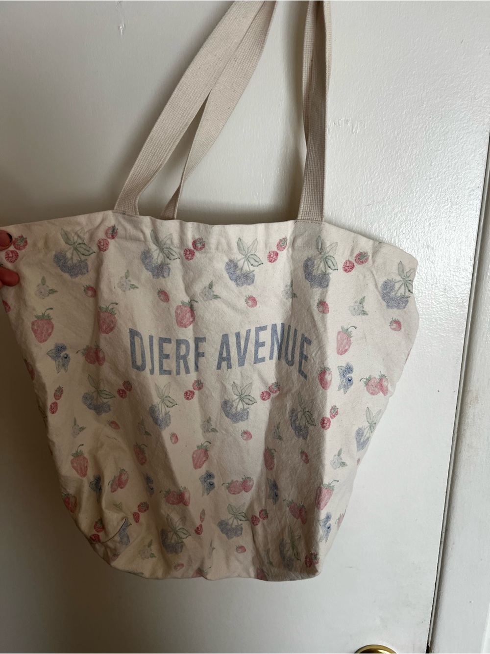 Djerf Avenue Cream Canvas Tote with Pink Floral Print - Picture 4 of 9
